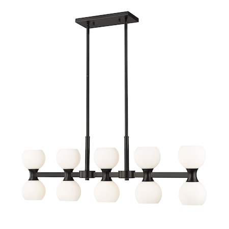 Z-Lite Artemis Linear Chandelier, 10-Light, 5 In.W x 40 In.L x 12.75 In.H, Matte Black/Matte Opal 494-10L-MB